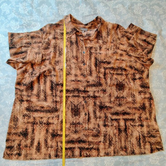 Essentials Women’s 4X Button-Up Stretch Top – Plus - 3/4 Sleeve, Brown-Black - Picture 12 of 14